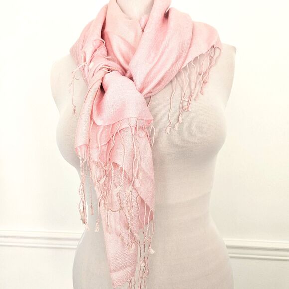 Large Pink Scarf with Paisley Weave and Fringe Womens - Picture 9 of 9